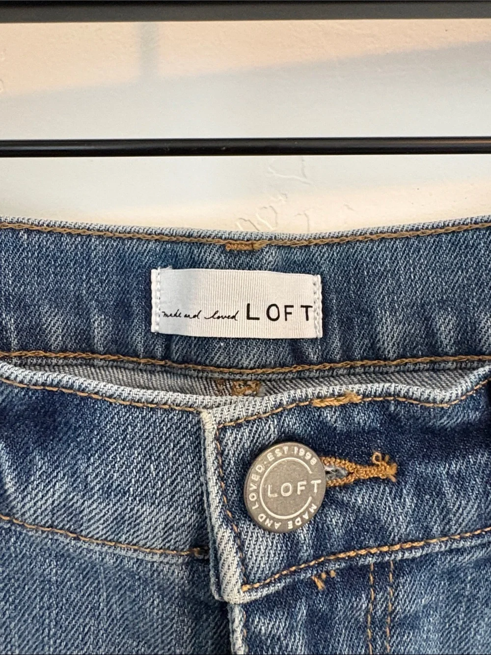 LOFT Medium Blue Denim Shorts with Side Contrast Trim